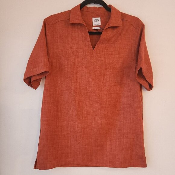 Zara Tops - NWOT Zara Orange Popover Tunic Blouse Lagenlook Shirt Relaxed Fit Women's S